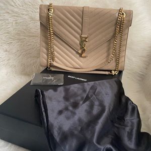 YSL Grain De Poudre Large Matelasse Chevron Satchel